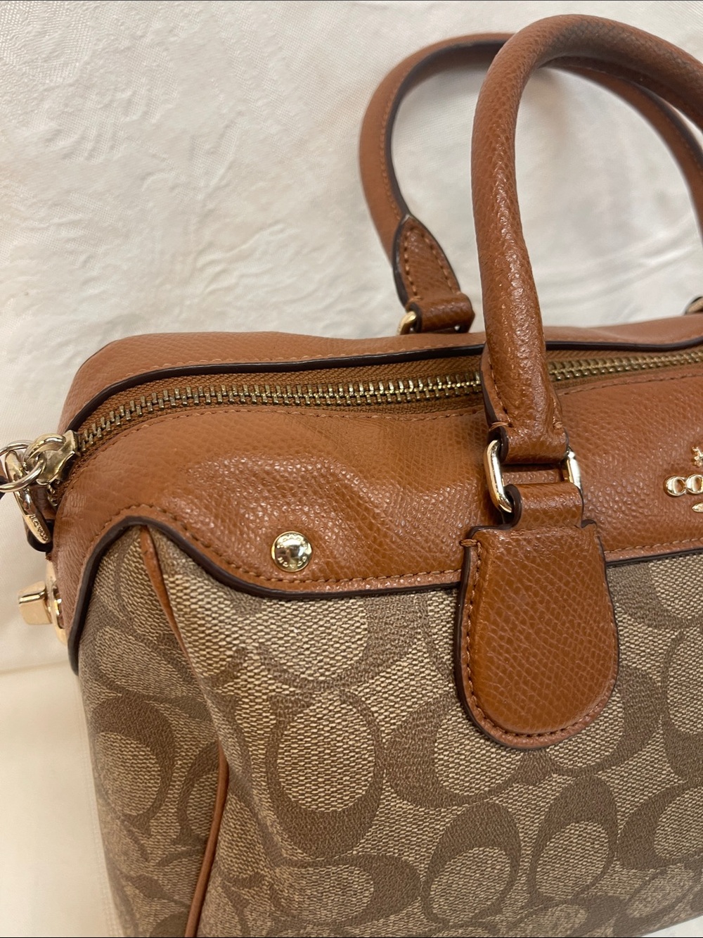 Coach Mini Bennett Satchel Signature Canvas smooth leather no strap - Picture 4 of 16